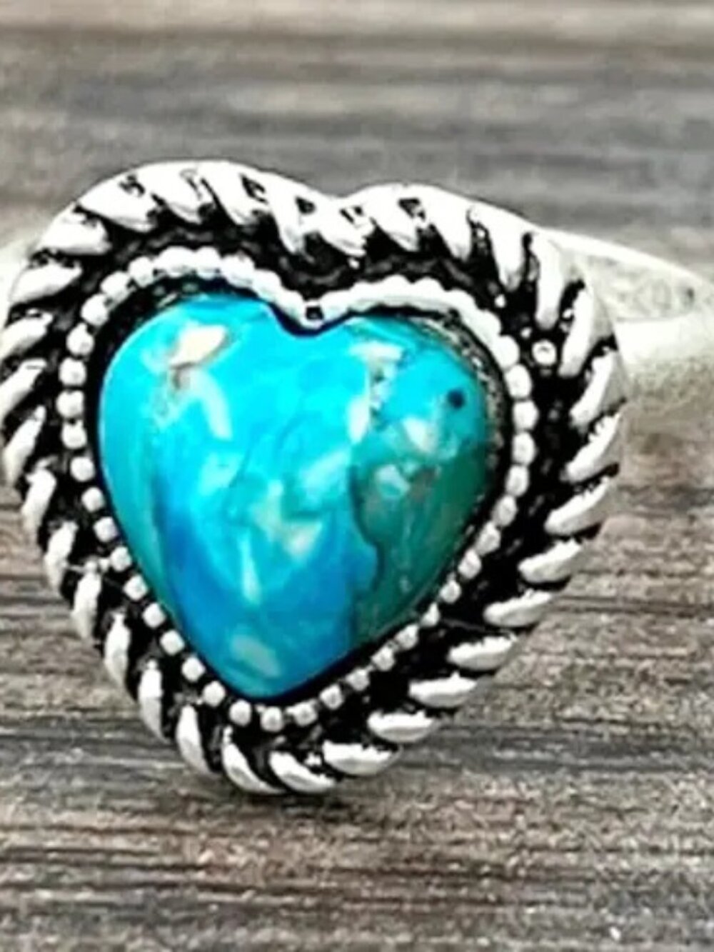 Western Turquoise Heart Ring Adjustable Southwestern Rodeo Boho Ring